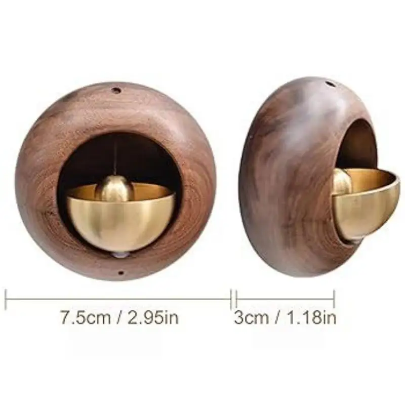 △ 1Pcs Round Bell Black Walnut Wood Hanging Doorbell Wind Chimes Decor Wooden Magnetic Door Bell Entrance Opening Chime