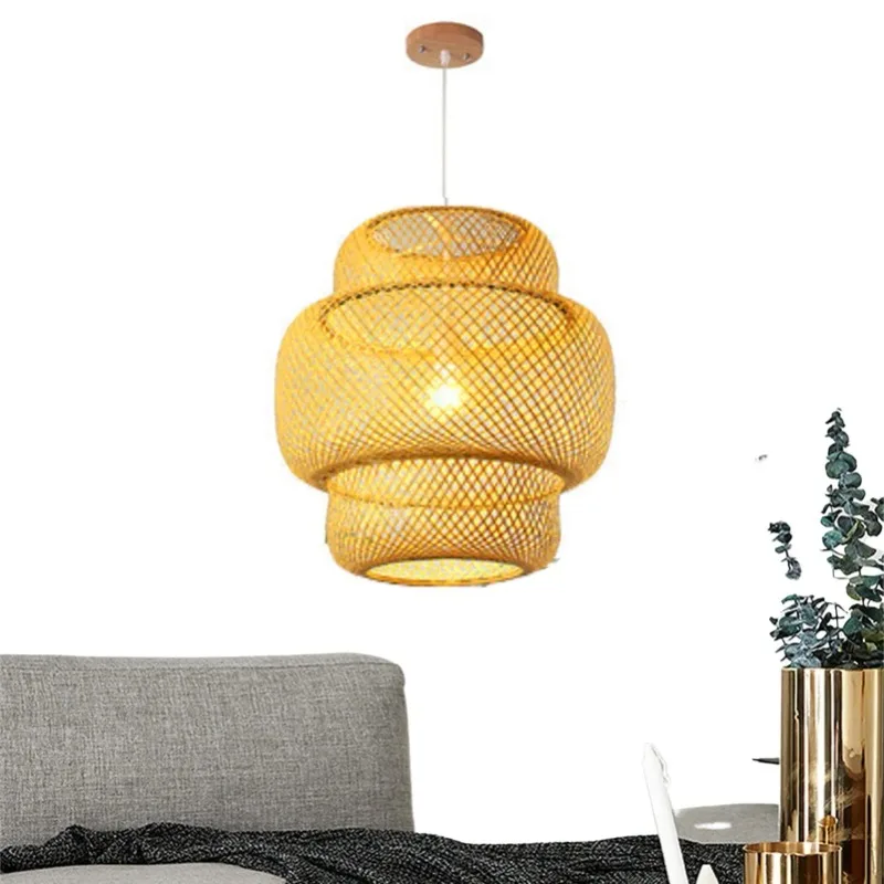 Creative Round Design Bamboo Hand Woven Light Art Chandelier Dining Rroom Bamboo Lantern Chandelier Bedroom Dining Room Lamp