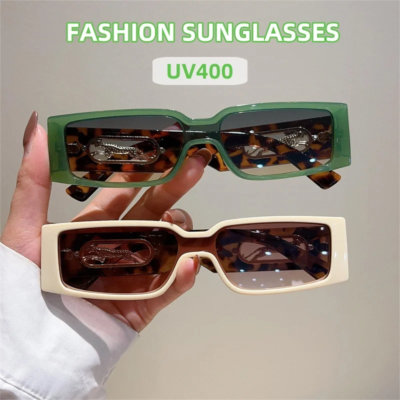 

Small Frame Metal Hollow Sunglasses Fashion Square Thick Frame UV Resistant Glasses Ladies' Trendy Street Photography Sunglasses