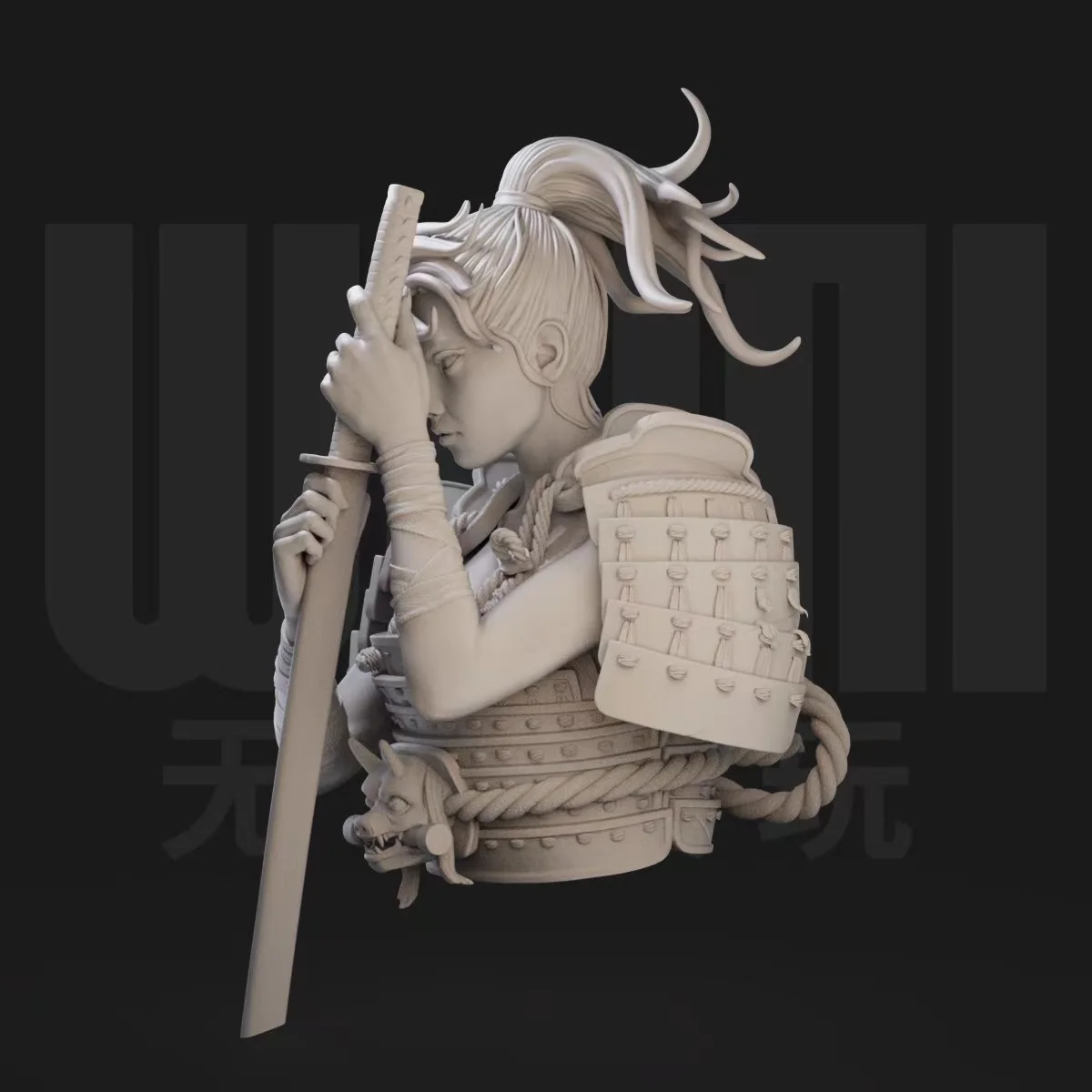 1/10 Japanese female samurai bust Eastern female character resin white mold GK figure model