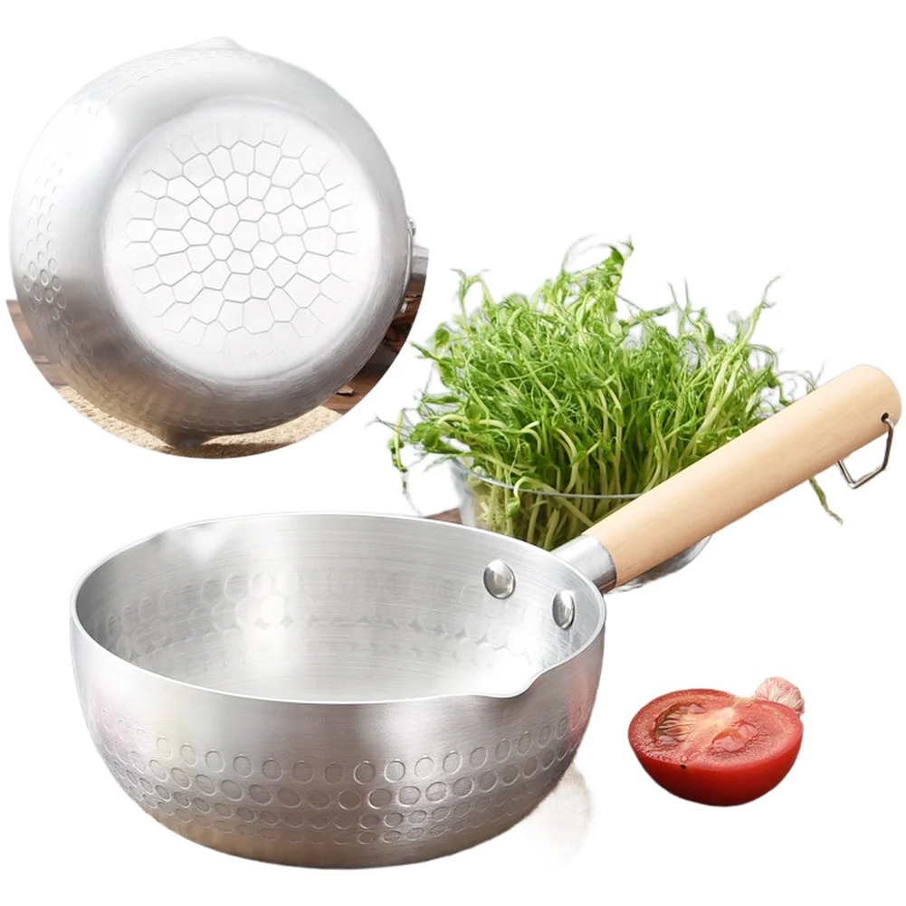 Stainless Steel Milk Pot in Snow Flat Configuration with Wooden Handle for Efficient Heat Transfer and Secure Manual Operation