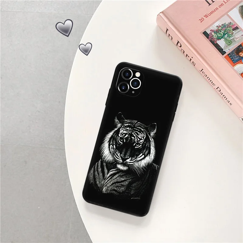 Black Matte Phone Case for iphone 16Pro 15 14 13 12 Mini 11 16 Pro Max 7 8 Plus X XS XR Cat Moon Golden Tiger Soft Cover image 2