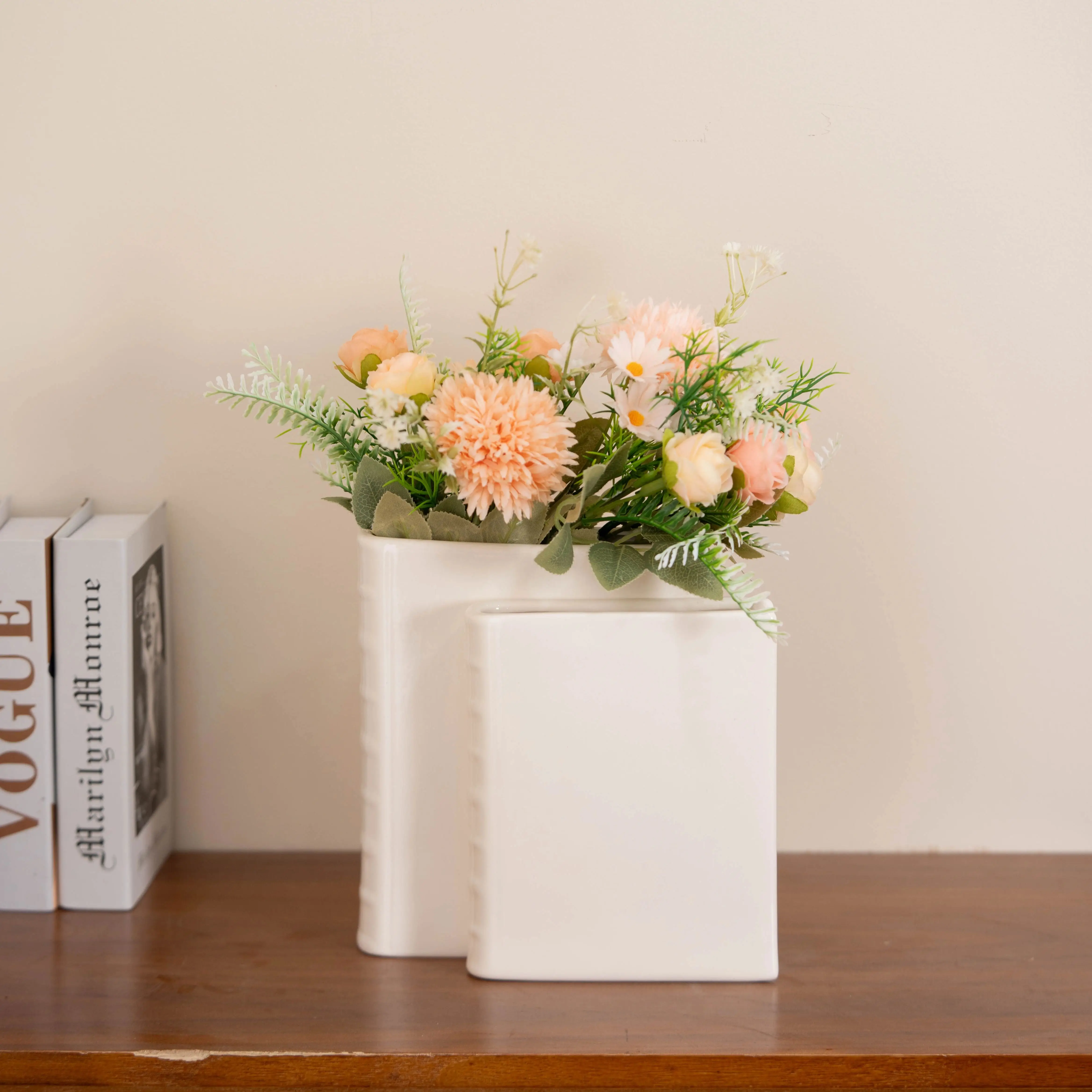 White Book Shape garden pots Ceramic Vase Creative Flower Vase Tabletop Ornament for Living Room Bookshelf Home Decor Lover Gift