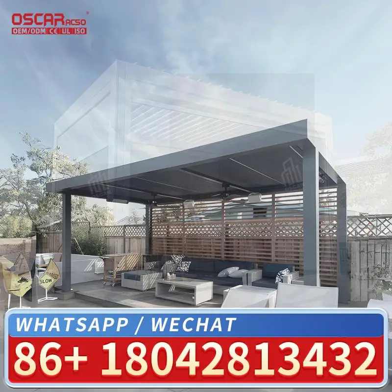 

3x3 3x4 4x4 6x4m Factory Wholesale Modern Outdoor Bioclimatic Aluminium Louvered Pergola with Motorized Screen for Garden Patio