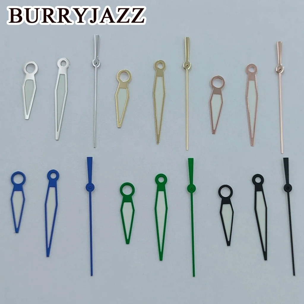 BURRYJAZZ NH35 NH36 NH38 7S26 7S36 4R35 4R36 Wskazówki zegarka Srebrne Złoto Różowe Złoto Czarne Niebieskie Zielone Wskazówki Zielone Świecące