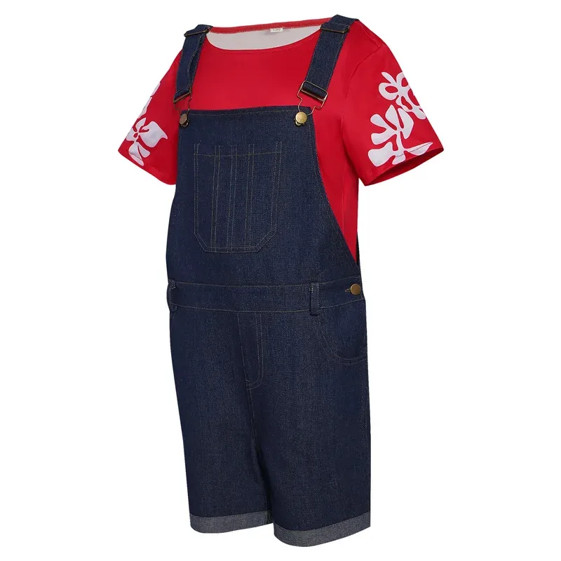 

aaa12 3New Anime Stitch Lilo Pelekai Cosplay Costume Adult Unisex Top Cowboy Overalls Casual Uniform Set Halloween Party Disguis