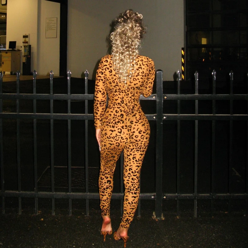 2026 Frühling Neu Sexy Leopardenmuster Damen Langarm-Jumpsuit Mode Herbst Streetwear Slim Fit Transparenter Party-Jumpsuit