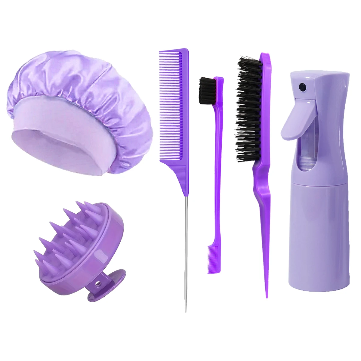 6pcs hair styling set, spray bottle shampoo and brush caps, three hair combs, hair salon tools, special for real hair wigs - view 3