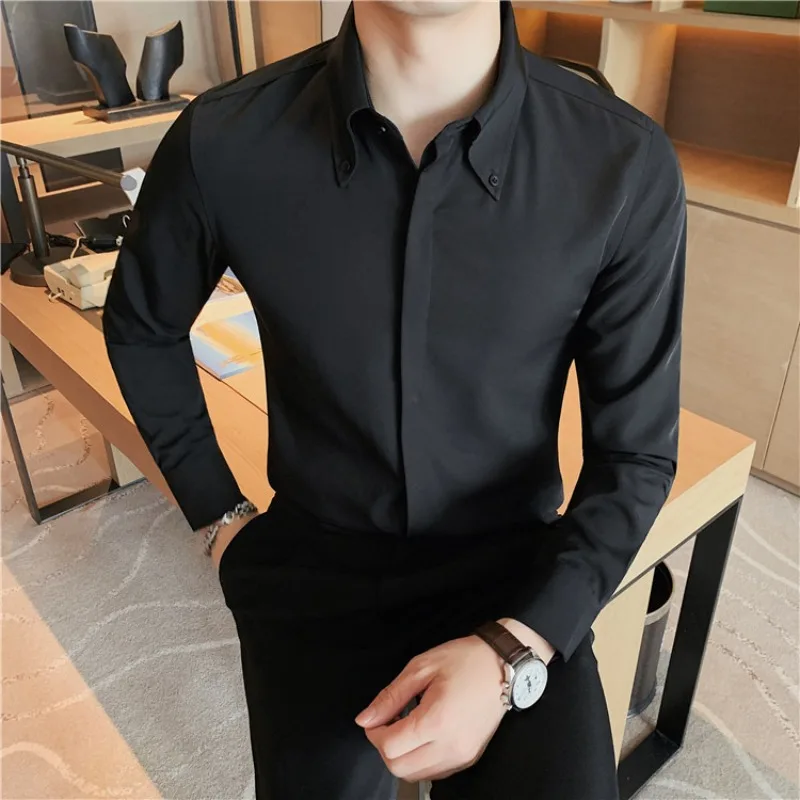 2024 Autumn Winter Classic Solid Color Long Sleeve Shirts Men's Casual Versatile Business Dress Shirt Social Party Men Clothing