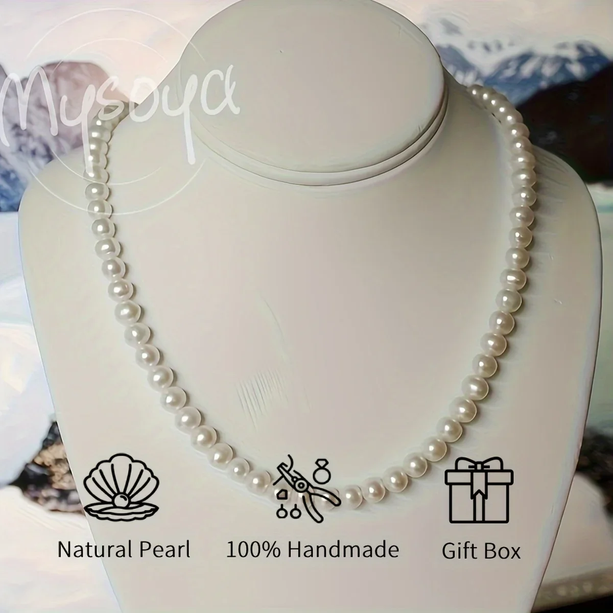 

MYSOYA Freshwater Pearl Necklace 7-8mm Pearls With Hollow Floral Clasp Gift Box Perfect For Birthday Wedding Christmas Gift