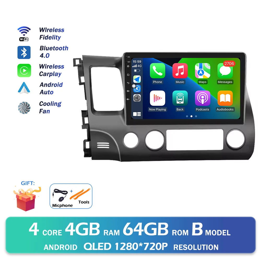 Android 16 Bluetooth Voor Honda Civic 2006-2011 Autoradio Intelligente Multimedia Speler Auto Draadloze CarPlay WIFI 4G DSP GPS