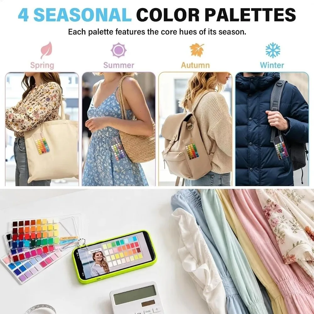 Acrylic Color Analysis Palette Cards 4-Season Color with Ball Chain Color Selection Cards Seasonal Color Swatch Set