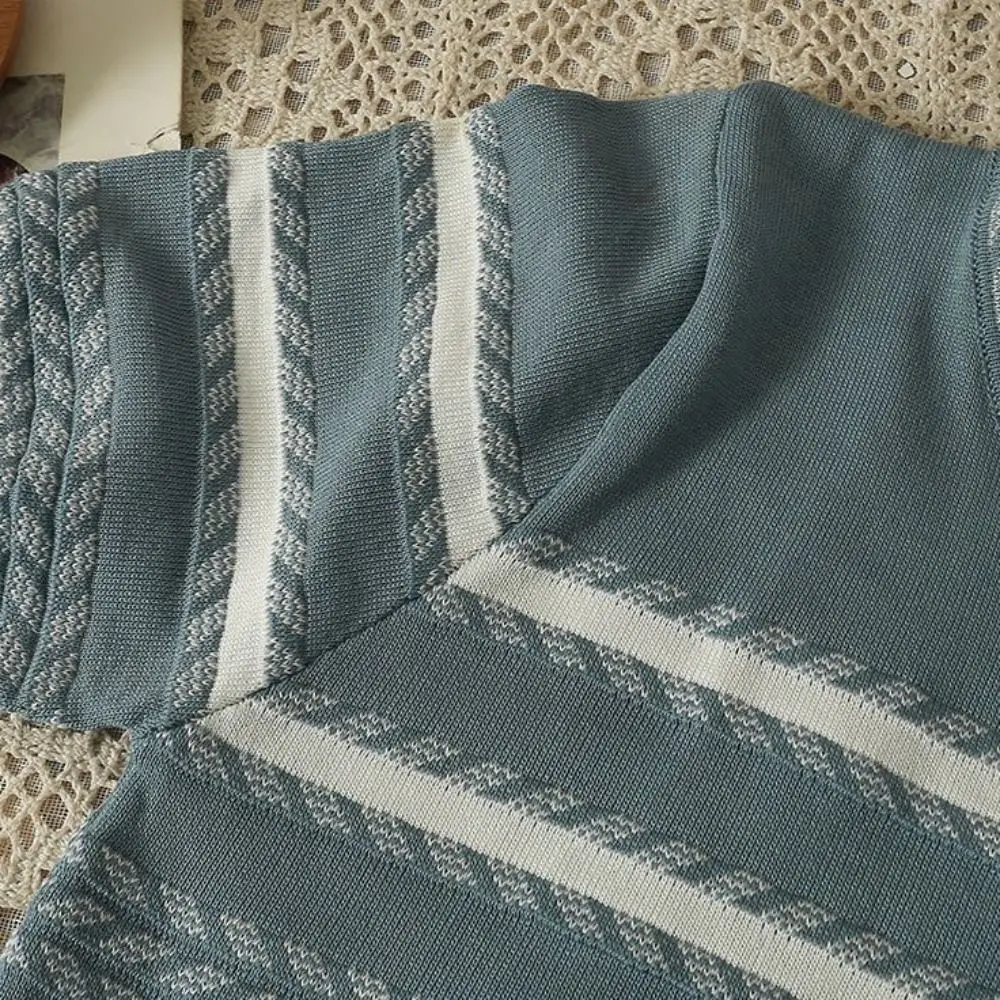 

Модный укороченный топ с коротким рукавом, летняя свободная вязаная футболка в полоску, женская одежда, базовая рубашка, трикотаж для женщин