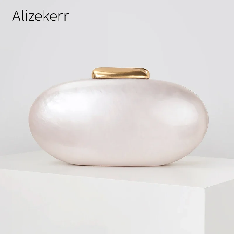 Alizekerr Oval Shaped Acrylic Evening Handbags For Wedding Party Women Boutique Elegant Clutch Purses Ladies Chain Shoulder Bags