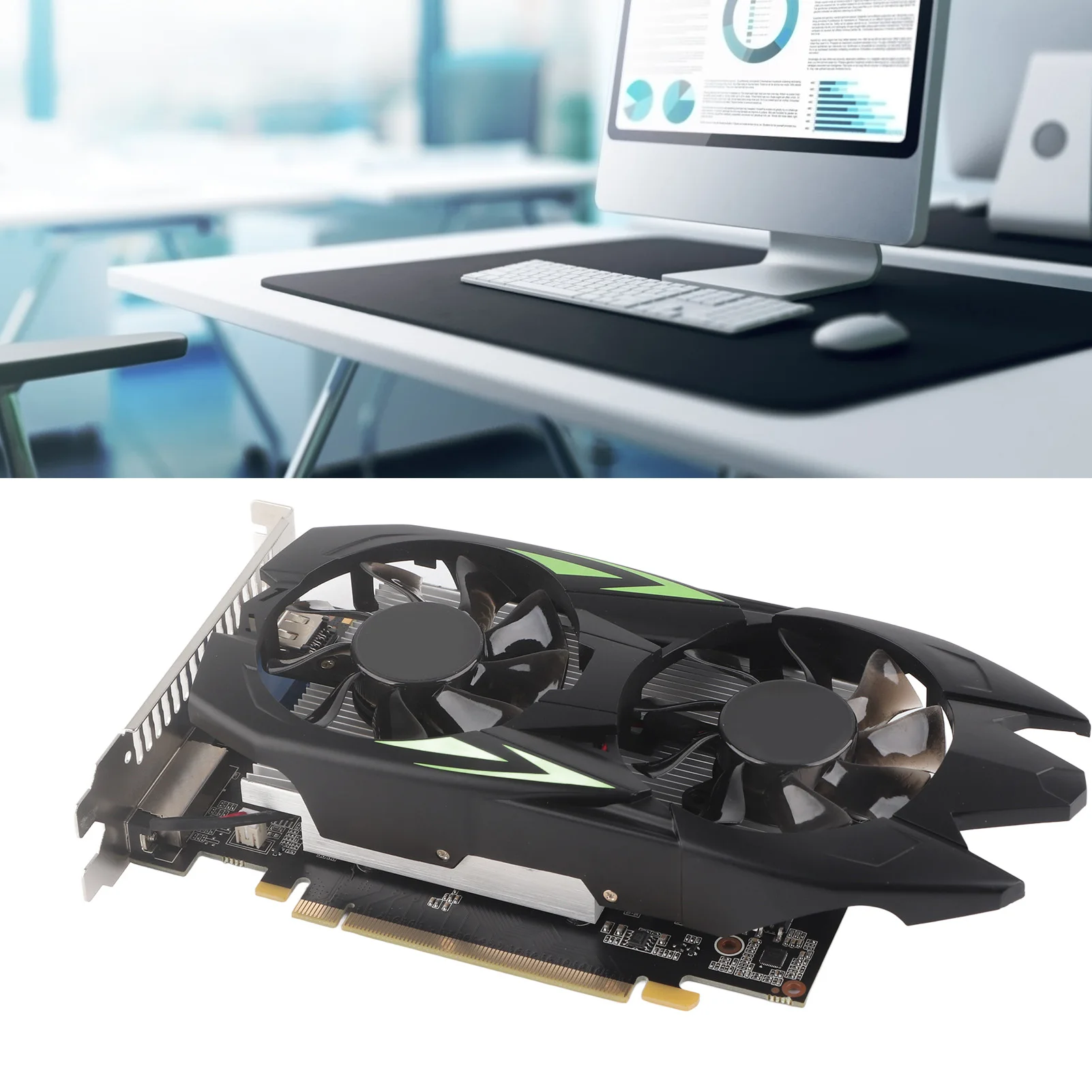 بطاقة ذاكرة الألعاب 4G GTX1050TI بطاقة الرسومات GTX1050TI بطاقة الرسومات مع مراوح تبريد مزدوجة للكمبيوتر المكتبي HD 4G بطاقة ذاكرة الألعاب #3