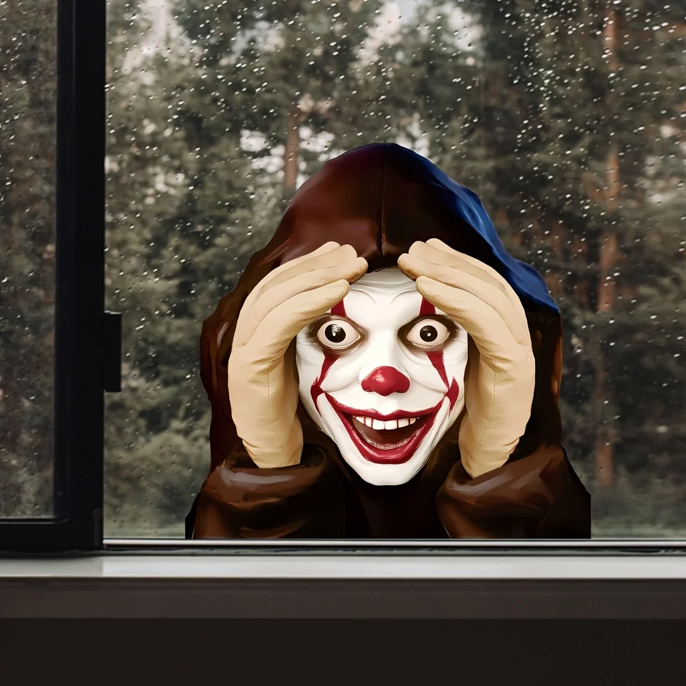 1pc Halloween Wall Window Sticker, peekaboo clown design. Suitable for decorating glass doors and windows, cabinets, cars