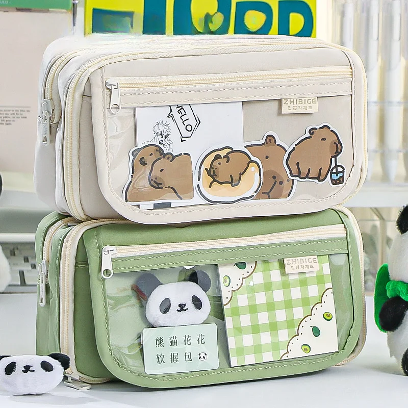 Large Capacity Storage Bag With 9-Layer Pencil Case Transparent Compartment And Magnetic Button Flap For Easy Retrieval