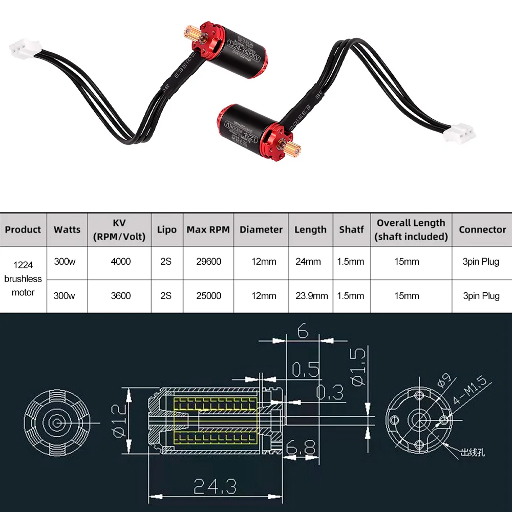9IMOD Brushless ESC Motor Combo AM32 30A Mini ESC 1224 3600/4000KV Outrunner Motor For RC 1/24 Crawler Car Axial SCX24