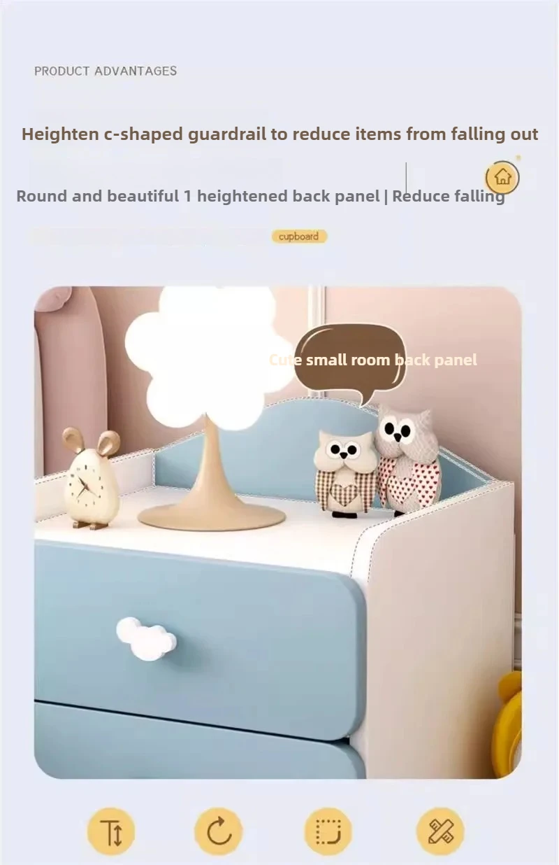 Modern Nightstand with Double Drawers Cute Kid's Bedside Table Multi-Functional White Cabinet for Girls' Bedrooms