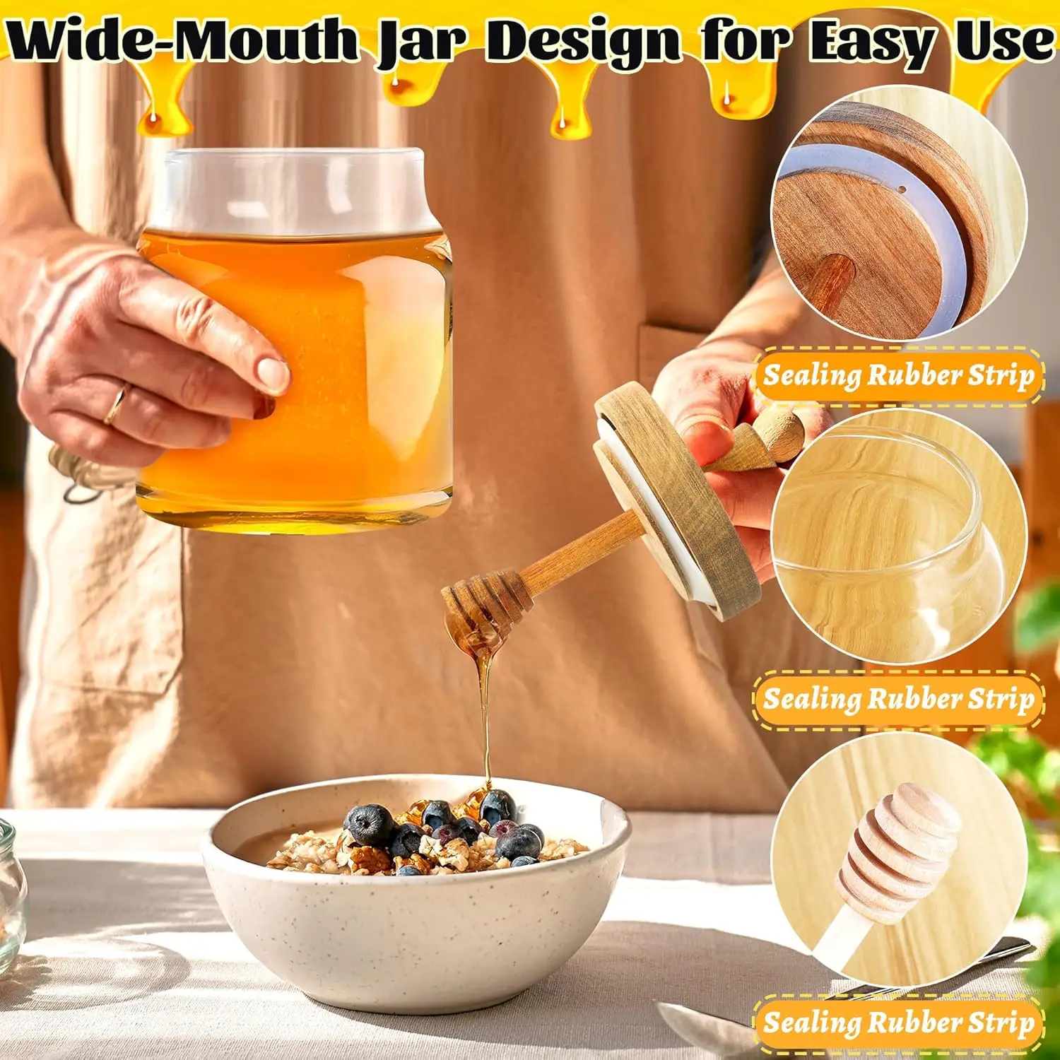 500 مللي زجاجات تخزين زجاجية برطمانات العسل مع قحافة وغطاء واسع الفم حاويات العسل موزع شراب لتخزين العسل