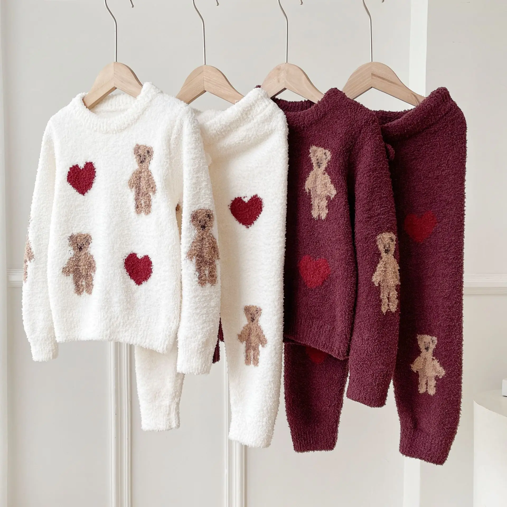 Autumn Winter Family Matching Cute Soft Warm Set Mother Daughter Son Pajama Set Christmas Children Set Top + Pants 2PCS/SET