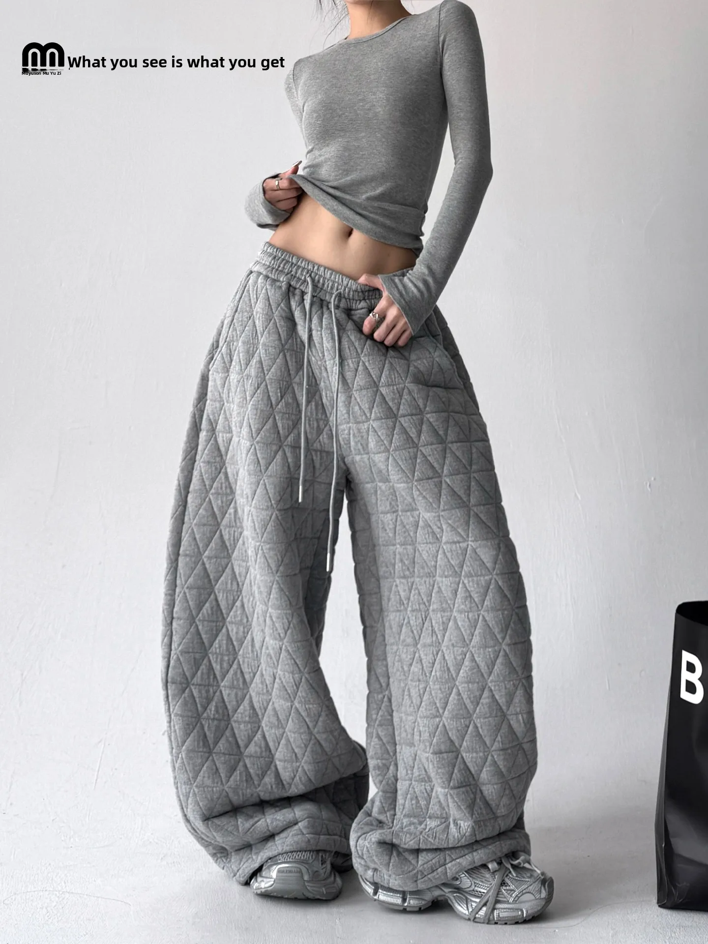 

Women's Thiened Cotton Pants Autumn Winter New Sle Faionable Outerwear Diamond Pattern Wide Leg Straight Casual Long Tr...