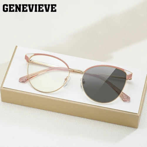 GENEVIEVE-gafas de lectura fotocromáticas para mujer, lentes de lectura con luz azul, diseño personalizado, ojo de gato, fotocromáticas, prescripción personalizable