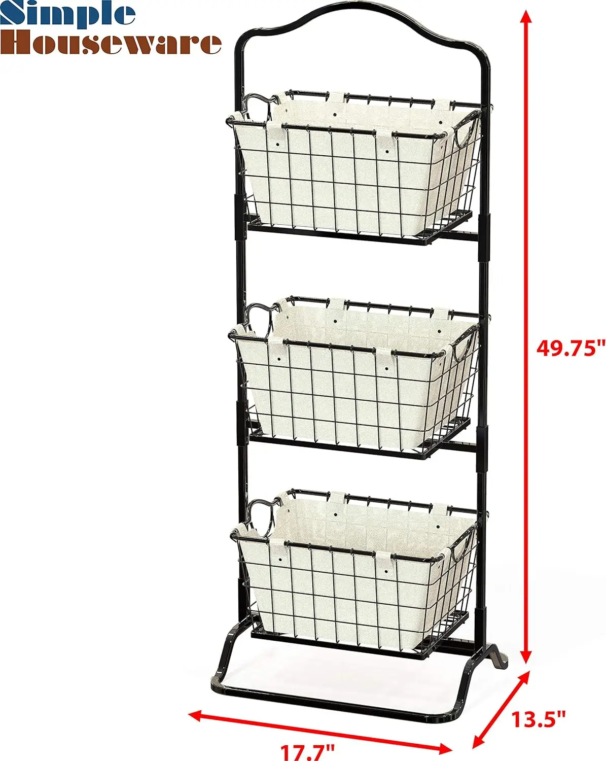 Soporte de cesta de frutas de mercado de alambre rígido de 3 niveles, artículos para el hogar simples, negro