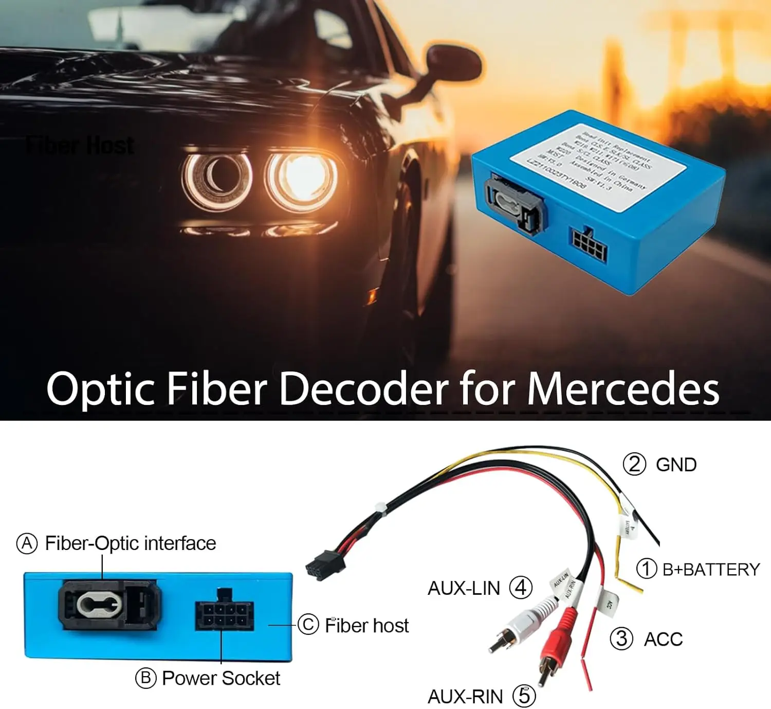 Optic Fiber Decoder for Mercedes-Benz ML/GL/R Class/S W221/CLS, Optical Box Most Adapter for Porsche 911 Cayman BMW Audi VW