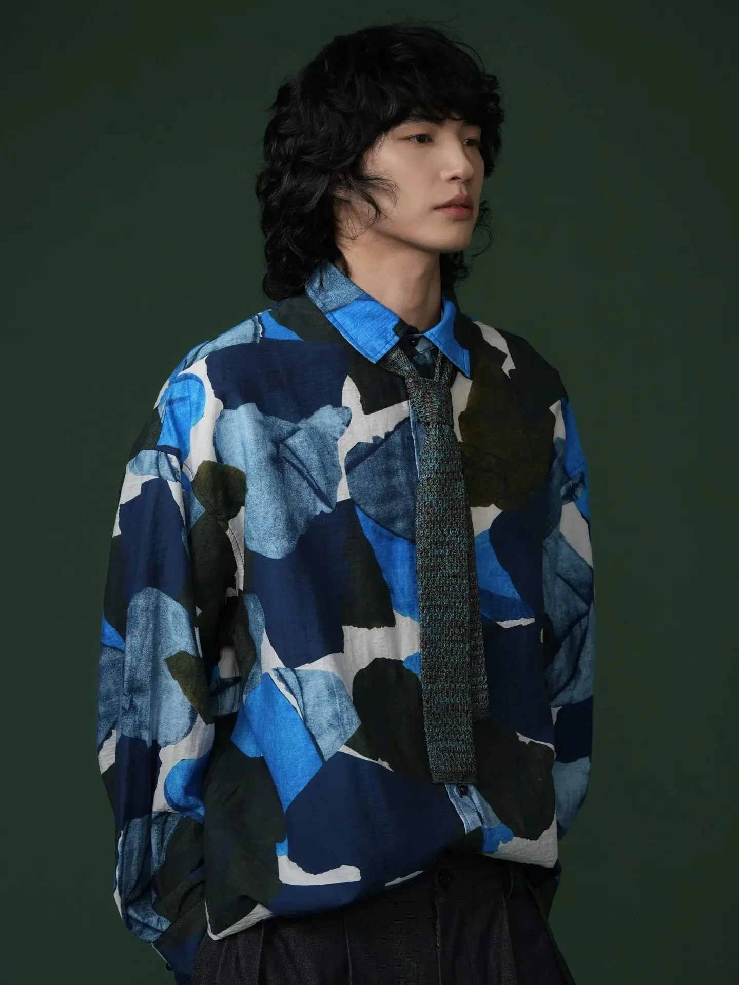 Blue lyocell retro Japanese-style versatile Hawaiian port style loose men's Baroque long-sleeved floral shirt
