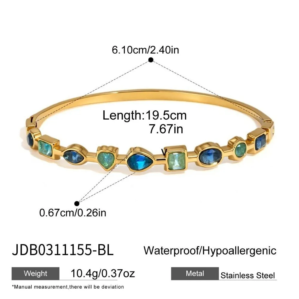 

New Colored Geometric Zircon Bracelet Dainty Multicolor Zircon Bangle Stainless Steel Gold Plated Hand Chain Women