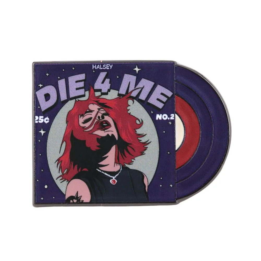 Halsey-Die 4 Me Enamel Pin Music Singer Album Cover Brooch Comic Style Red Hair Girl Badges Pop Art Lapel Pins Jewelry Gift