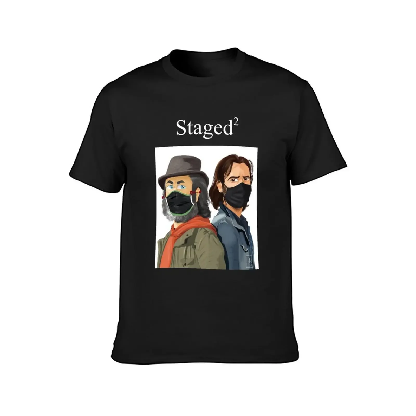 Staged 2 - David Tennant Michael Sheen T-Shirt cotton graphic tees blacks mens clothing