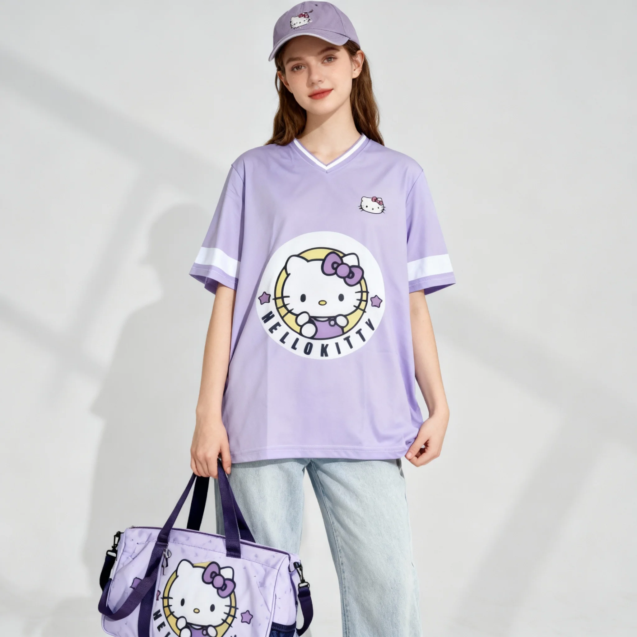 2026 سانريو الأسرة مرحبا كيتي سلسلة تيشرت رياضي حلو ورائع الشارع الأمريكي تيشيرت صيفي المرأة الكبار حجم كبير قمة جديدة