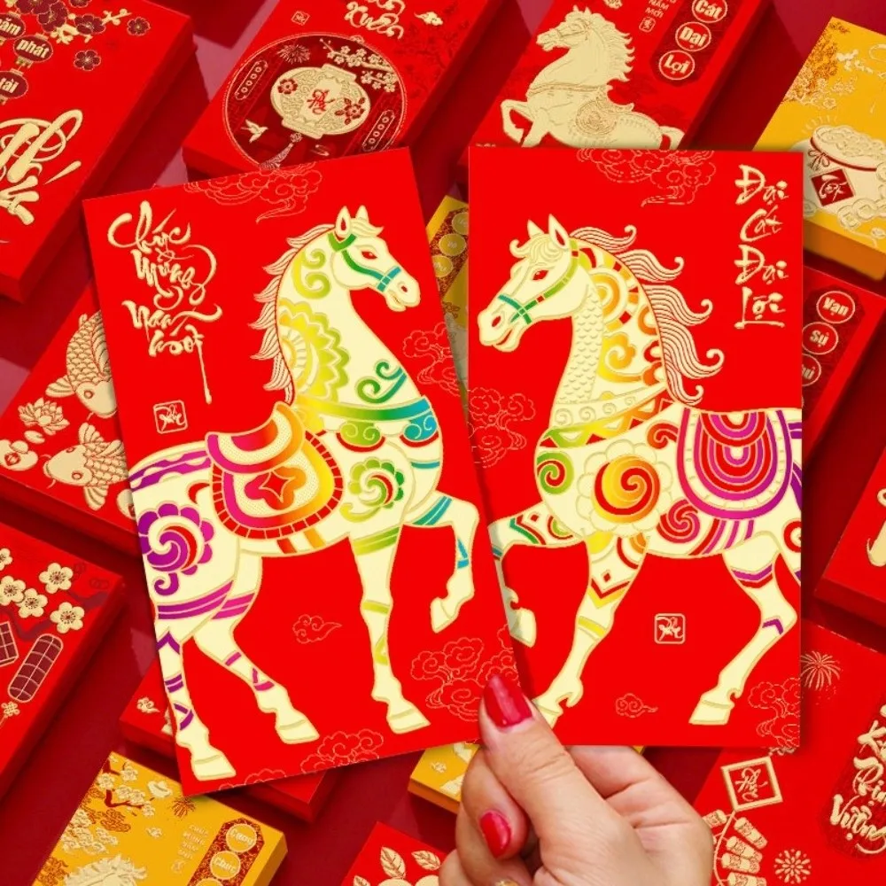 6pcs 2026 Horse Year Vietnamese Red Envelopes Traditional Blessing Spring Festival Hongbao Chinese Style Lucky Money Envelopes - Image 5