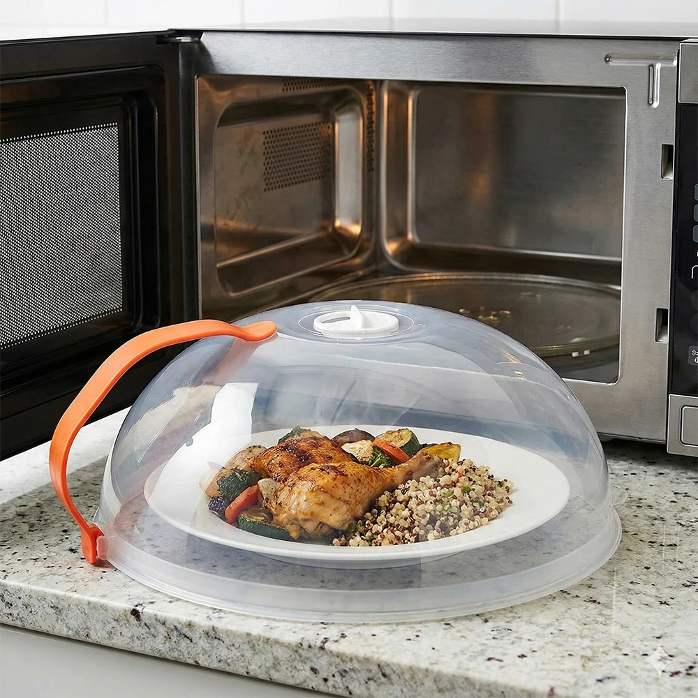 Microwave food splash proof cover household oven heating cover plate utensils accessories transparent cover handle cooking