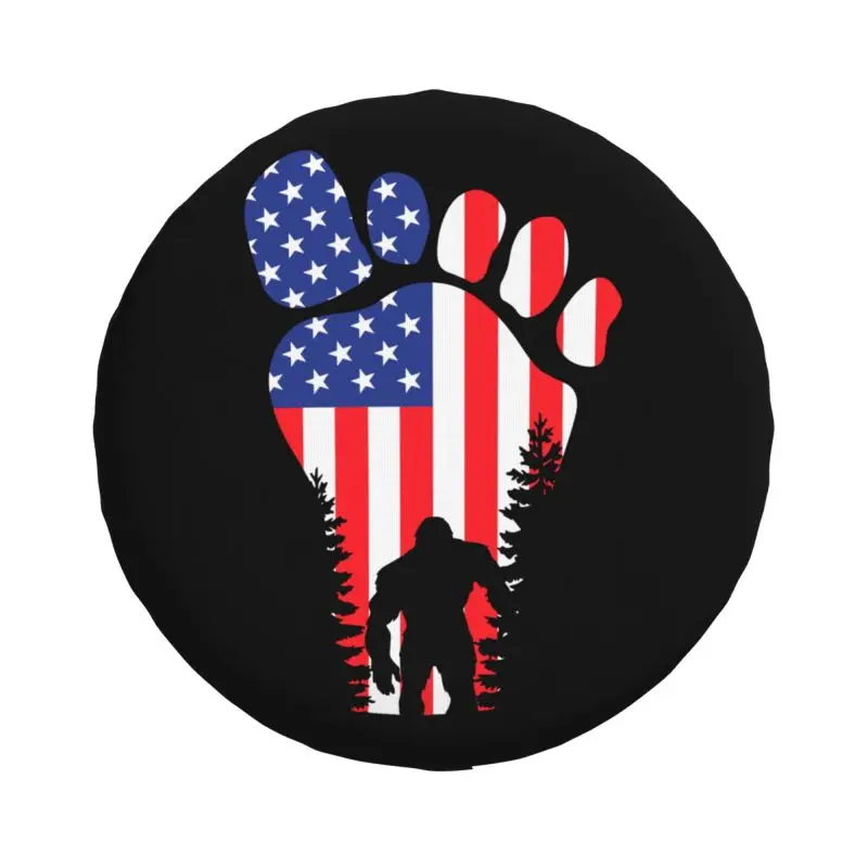 Custom American USA Flag Bigfoot Sasquatch Patriotic Spare Tire Cover for Jeep Wrangler 4WD 4x4 Trailer Car Wheel Protectors