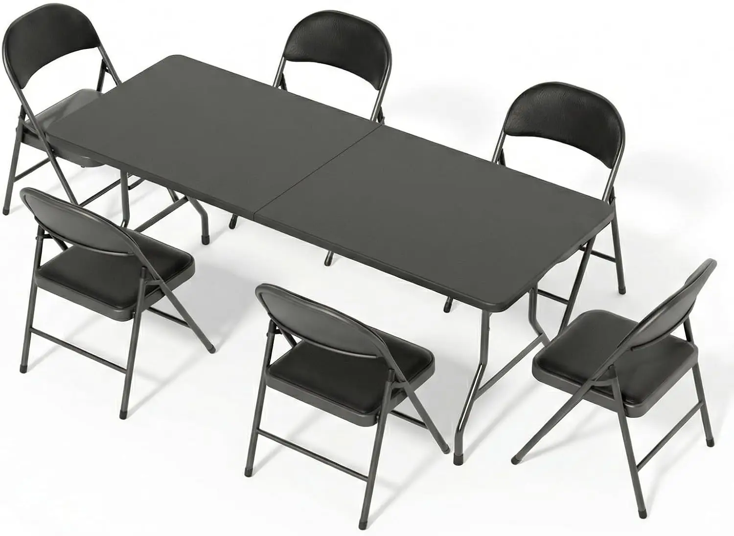 6FT Black Plastic Folding Table Set with 6 Black Padded Folding Chairs, Portable Foldable Tables and Chairs for Parties,Event,Pi