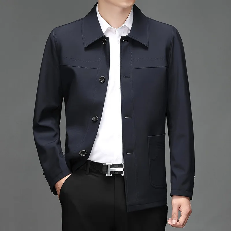 

Spring/Fall Casual Jacket for Middle-Aged Men European Sizing Solid-Color Fabric Stylish Lapel Minimalist Outerwear
