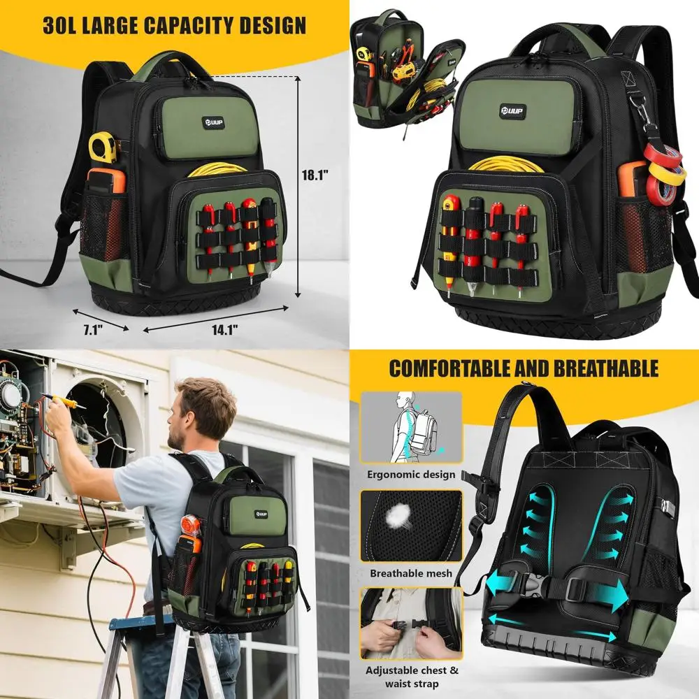 

Rugged Waterproof Tool Backpack with Hard Bottom, Large Capacity Organizer for Tools, Laptop, and Utility Storage - Ideal for HV