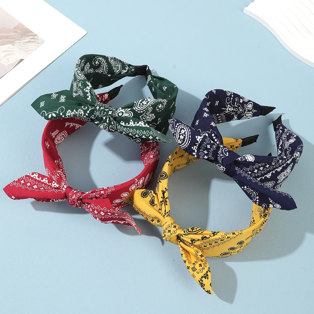 AWAYTR البوهيمي الكاجو معقود رباط شعر المنسوجة المشارب الفتيات الشعر هوب واسعة حافة عقال إكسسوارات الشعر مهرجان هيرباند