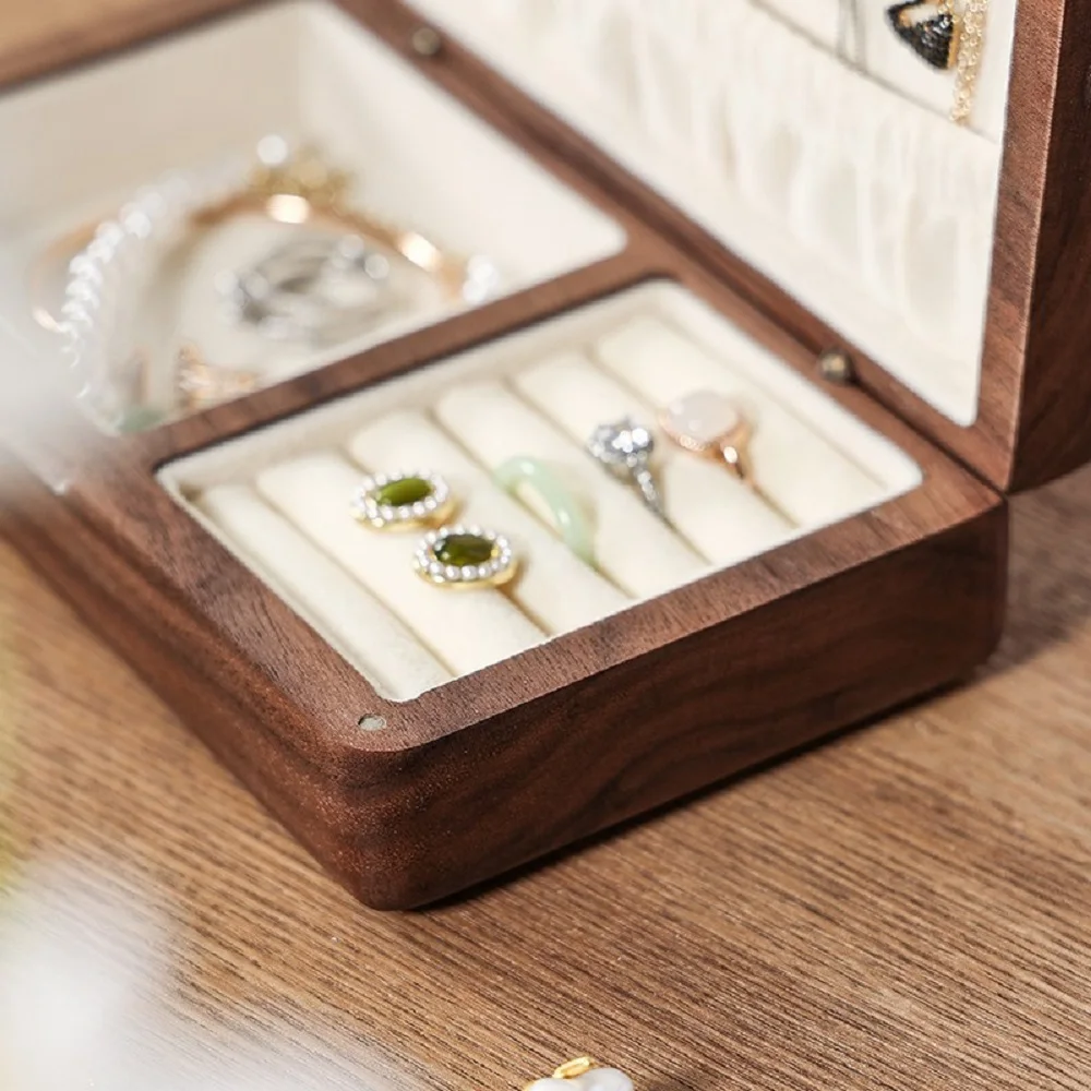 Black Walnut Small Wooden Jewelry Box for Women INS Beautiful Earrings Box Wood Jewelry Box Organizer