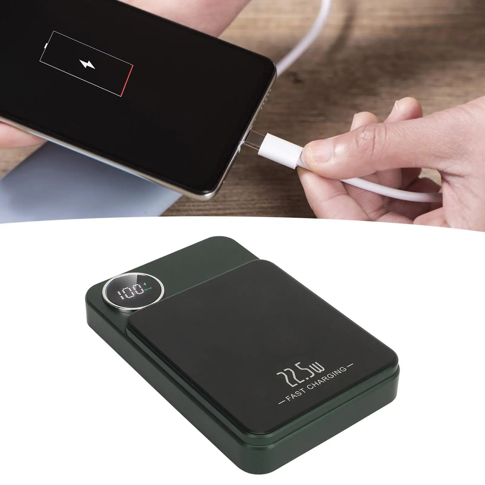 Wireless Portable Charger Accurate Power Display Built in 5000mah Battery Magnetic Power Bank 15W Green