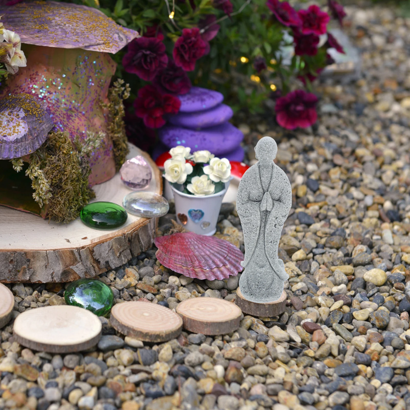 

Buddha Micro Landscape Figurine Powder Bonsai Asian Desk Decor Monk Zen Garden Statue Floral Office