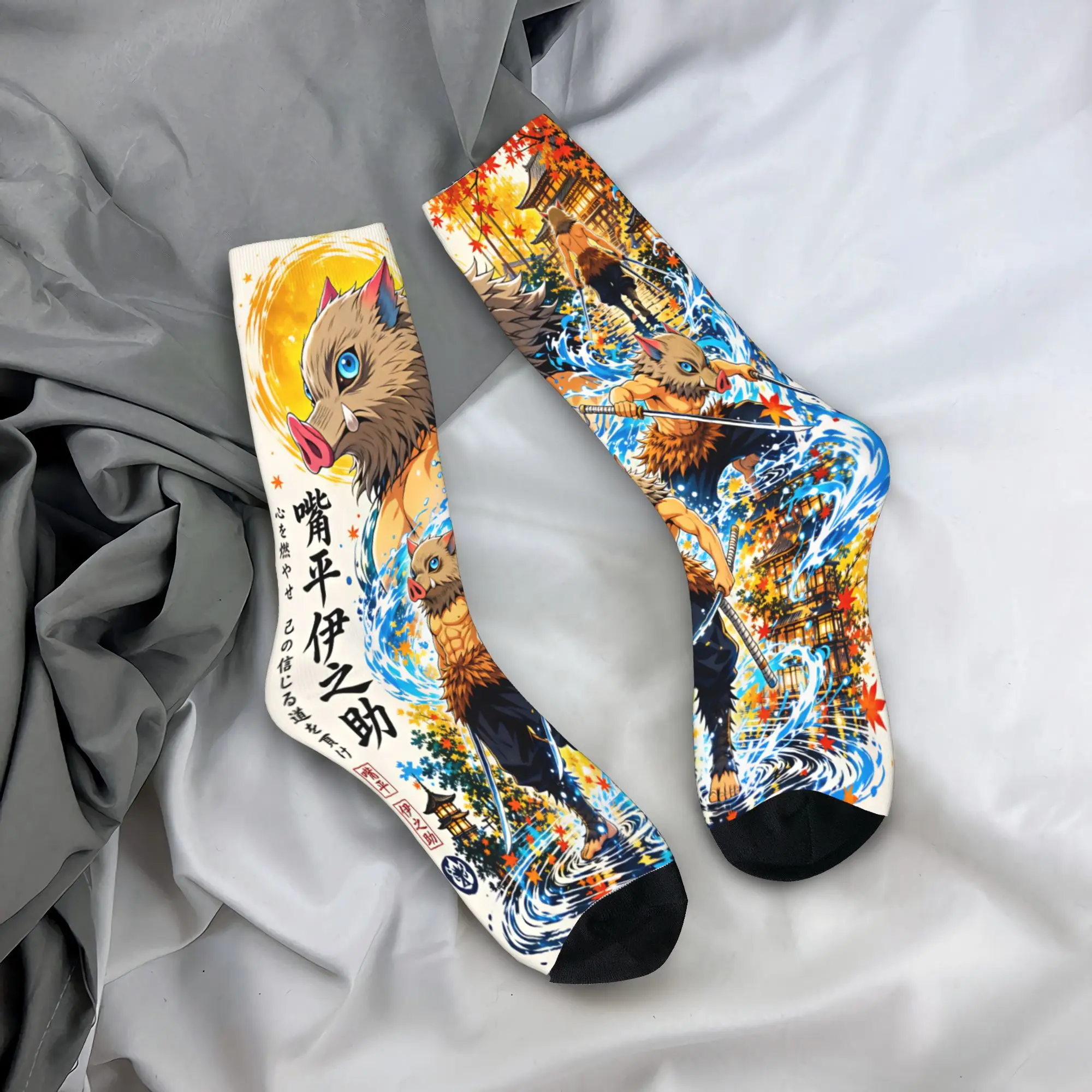 Unisex Men Socks Demon Slayer Tanjiro Kamado  Stockings Anti Sweat Medium Soft Socks Spring Funny Printed Running Socks