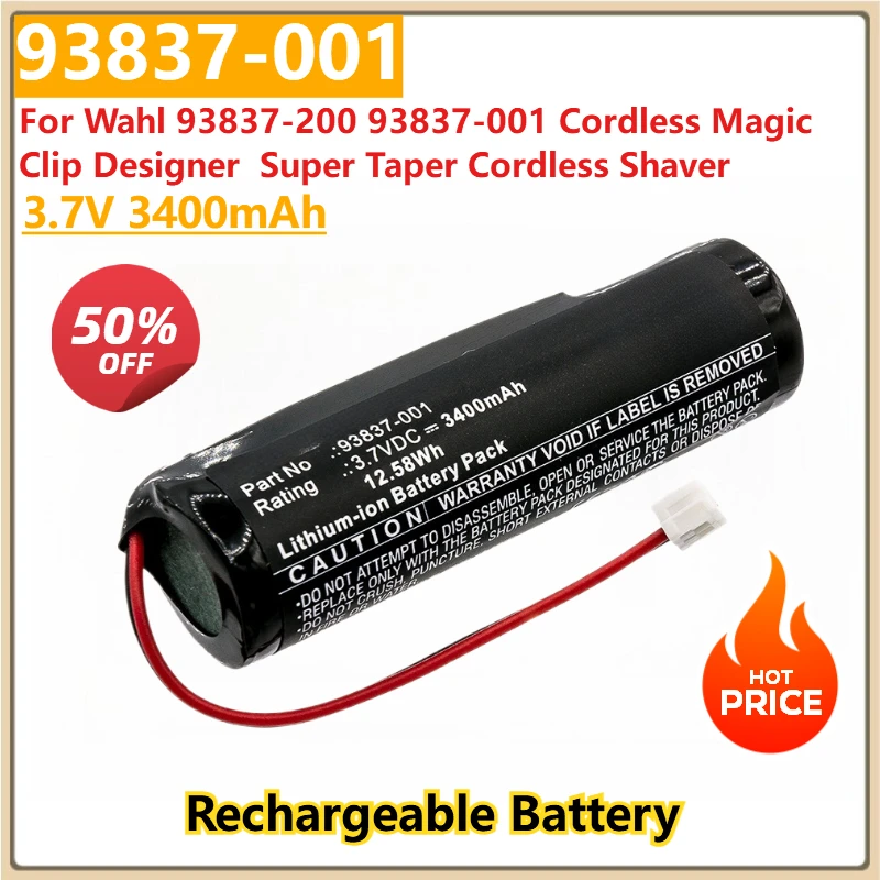 

New 93837-001 Rechargeable Battery 3.7V 3400mAh for Wahl 93837-200 Cordless Magic Clip Designer Super Taper Cordless Shaver