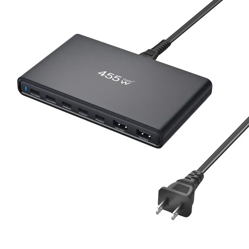 

Ultra-Slim 455W GaN Desktop Charger 5C2A Multi-Port Fast Charging for Phones And Tablets Compatible with Various Devices