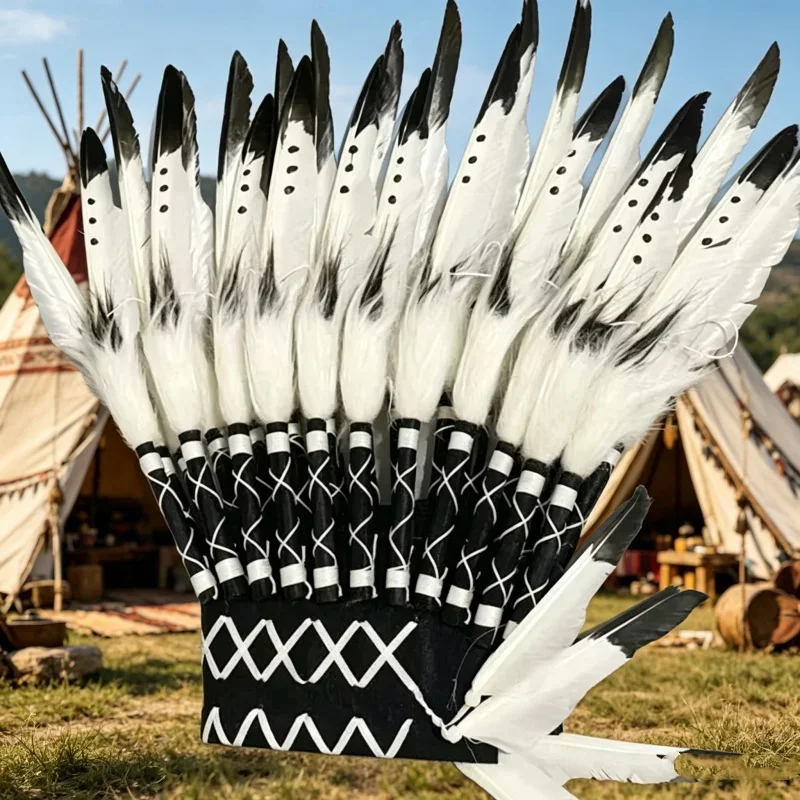 Indianischer Feder-Kopfschmuck 1 Stück Totenkopf-Kopfbedeckung Indianer-Wildmann-Kostüm Requisiten Party-Events Foto-Requisiten Baby-Souvenirs Dekoration