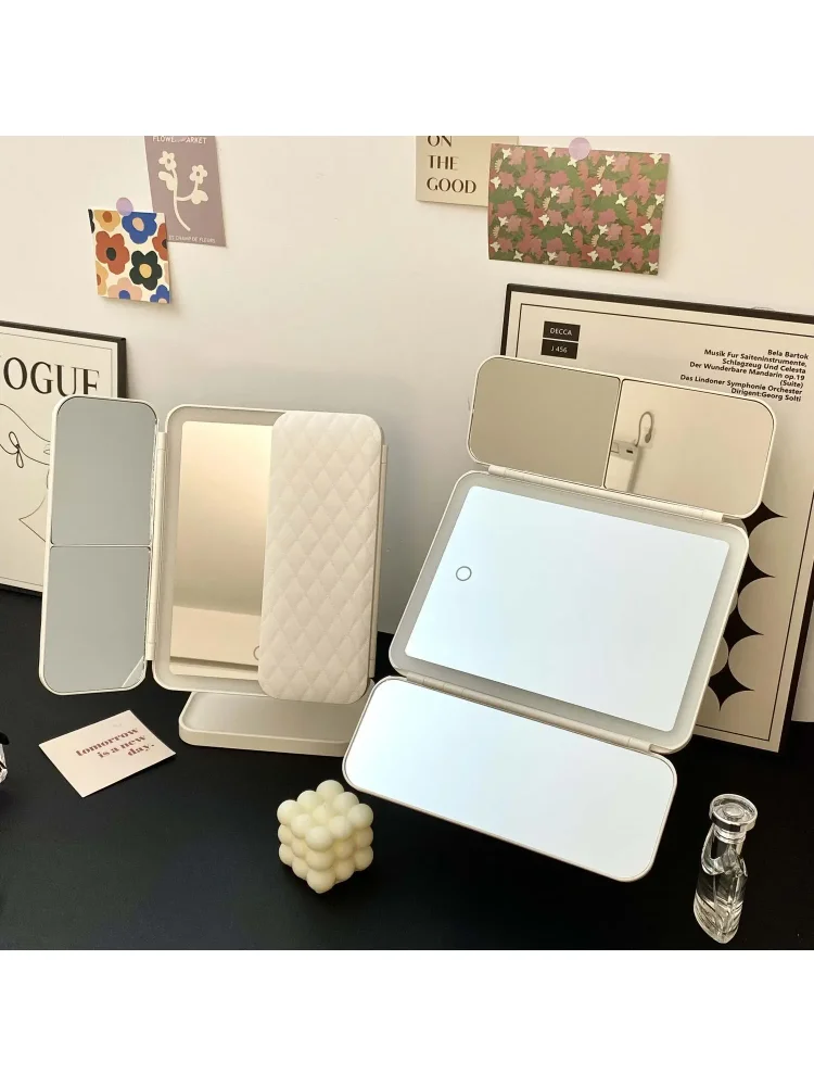 Trifold Makeup Mirror LED Lights Dorm Dressing Mirror Beauty Light up your fill light with Smart Complementary Makeup Mirror Tri