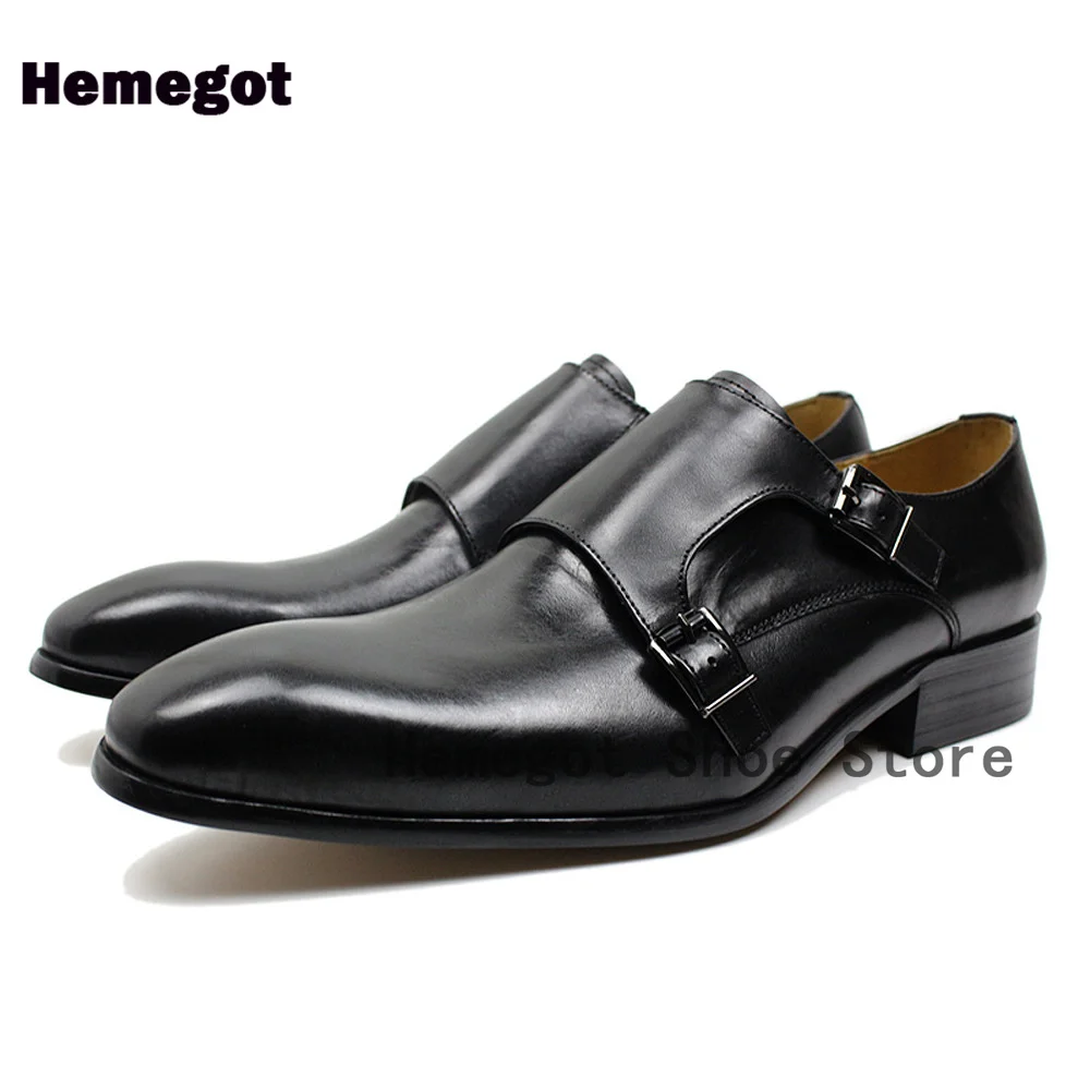 

Double Buckles Men's Leather Shoes Brown/black British Business Formal Shoes Males Pointed Handmade Wedding Shoes Office Shoes